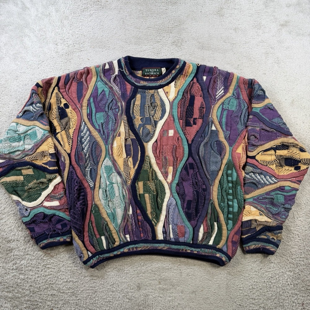 Tundra Bachrach Canada Sweater Mens Medium Multicolor 3D Knit Coogi Style Chunky